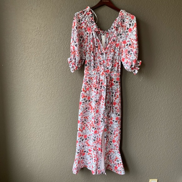 Saloni front split flowery motif bodycon dress - Picture 2 of 8